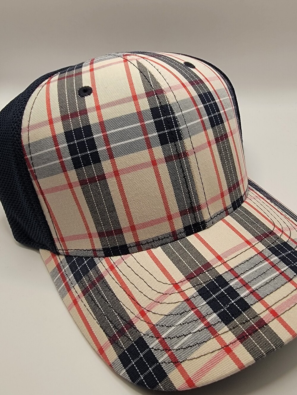 Kangol Plaid Trucker Cap - Cream, Navy & Red